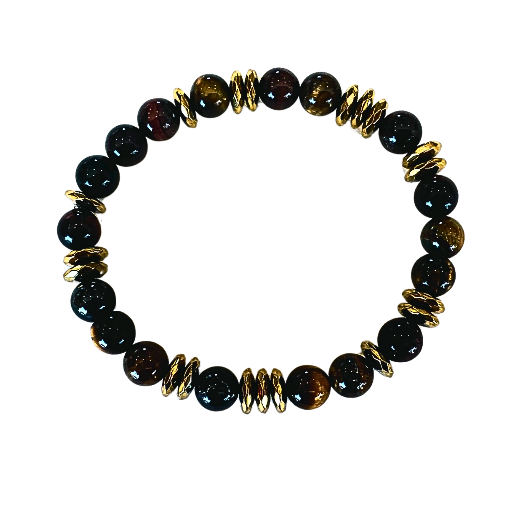 Solis Men's Bracelet, deep Tiger's Eye beads with faceted gold-dipped accents