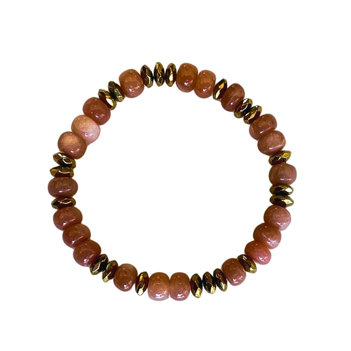 Rising Horizon Bracelet, warm peach beads with faceted gold-dipped spacers