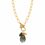 Coastal Cluster Talisman, an 18 inch gold link chain with a pavé Diamond clasp and a cluster of Aquamarine, Citrine and Smoky Quartz
