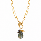 Coastal Cluster Talisman, an 18 inch gold link chain with a pavé Diamond clasp and a cluster of Aquamarine, Citrine and Smoky Quartz