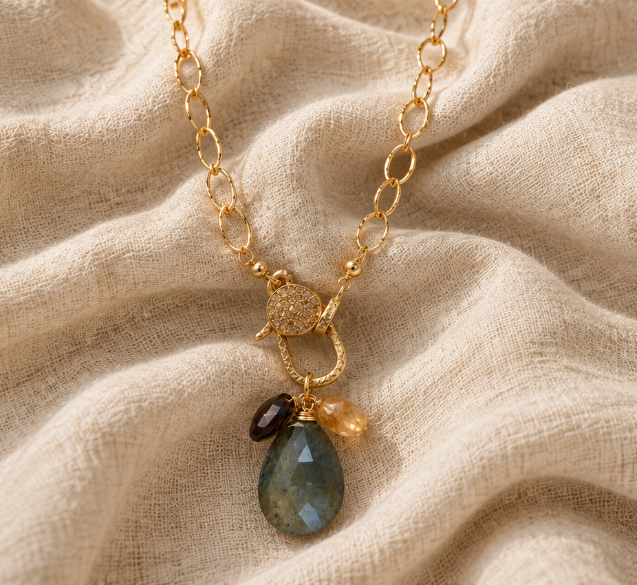 Coastal Cluster Talisman resting on soft flax linen